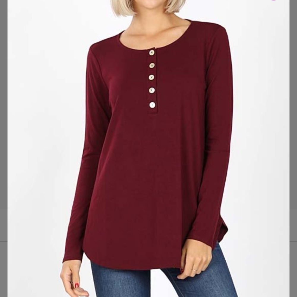 Dark Burgundy Long Sleeve Henley